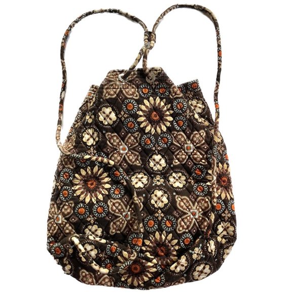 Vera Bradley Women's Brown Floral Drawstring Backpack - Picture 2 of 5